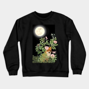 Night Fox Under Wild Rose Crewneck Sweatshirt